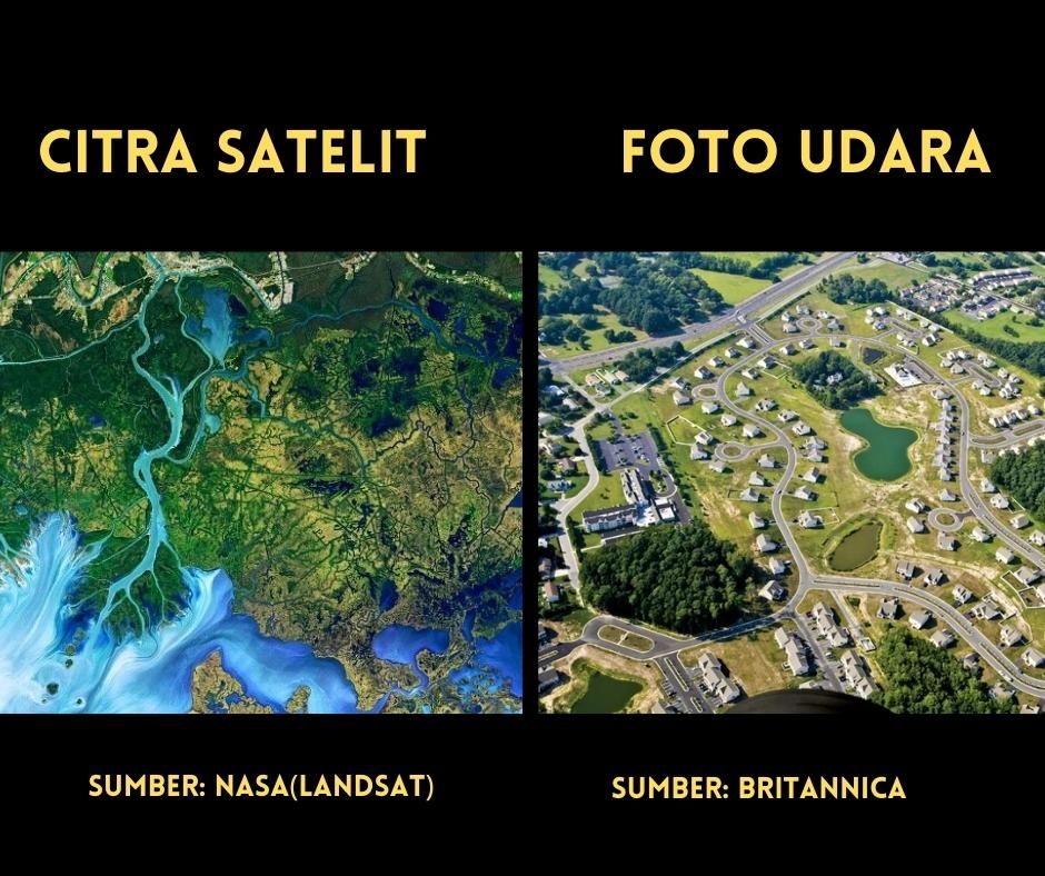 perbandingan antara contoh foto udara dan citra satelit